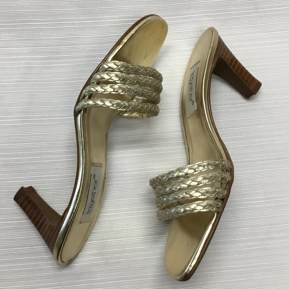 Darling Leather Slide-on Gold Heels by Together - Picture 3 of 7